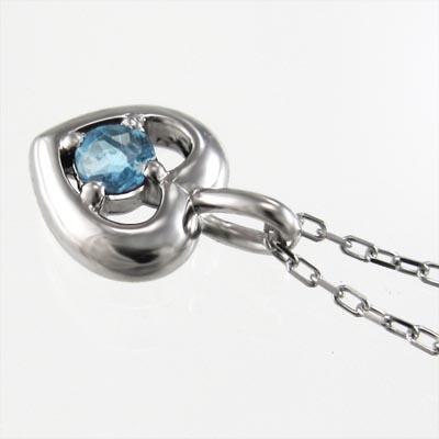 ペンダントネックレス ブルートパーズ(青) ハート 一粒石 白金（プラチナ）900 11月の誕生石の画像