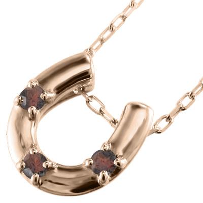 1月の誕生石 ペンダントネックレス ガーネット 馬蹄 スリーストーン k10ピンクゴールドの画像
