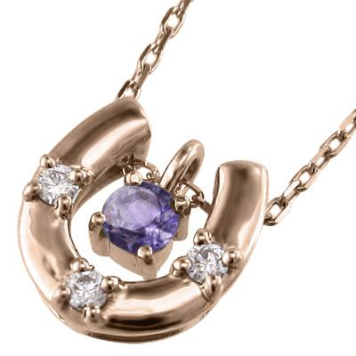 2月誕生石 アメジスト(紫水晶) 18金ピンクゴールド 馬蹄 ペンダントネックレスの画像