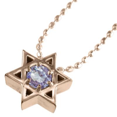 タンザナイト ペンダントトップとネックレス 六芒星 12月誕生石 10金ピンクゴールド 一粒石 スターの画像