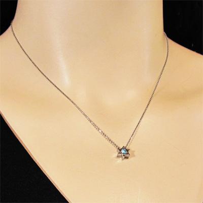 ブルートパーズ(青) ピンクゴールドk18 11月誕生石 六芒星 スター 一粒石 ペンダントトップとネックレスの画像