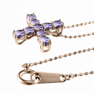 ペンダントネックレス クロス 18金ピンクゴールド アメジスト(紫水晶) 2月誕生石の画像
