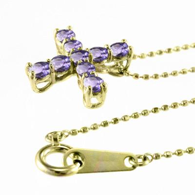 2月の誕生石 クロス アメシスト(紫水晶) ペンダントネックレス 18金イエローゴールドの画像
