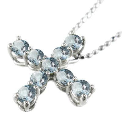 3月の誕生石 クロス ペンダントネックレス アクアマリン プラチナ900の画像