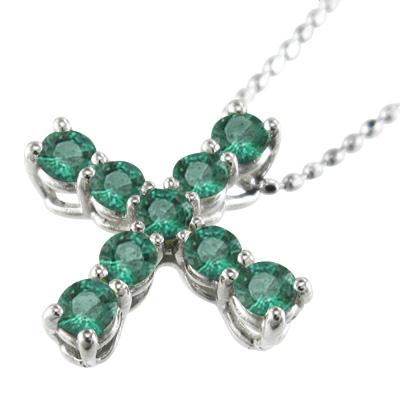 エメラルド 白金（プラチナ）900 5月の誕生石 ペンダントトップとネックレス クロスの画像