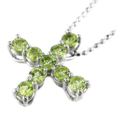 ペリドット クロス ペンダントトップとネックレス 白金（プラチナ）900 8月誕生石の画像