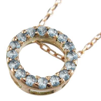 3月誕生石 k10ピンクゴールド 中サイズ ペンダントトップとネックレス アクアマリンの画像