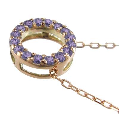 18金ピンクゴールド ペンダントトップとネックレス 2月の誕生石 アメシスト(紫水晶) 中サイズの画像