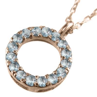 3月誕生石 k10ピンクゴールド 中サイズ ペンダントトップとネックレス アクアマリンの画像