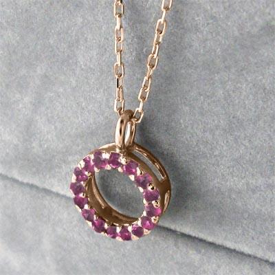 ルビー 中サイズ 7月誕生石 ペンダントネックレス k10ピンクゴールドの画像