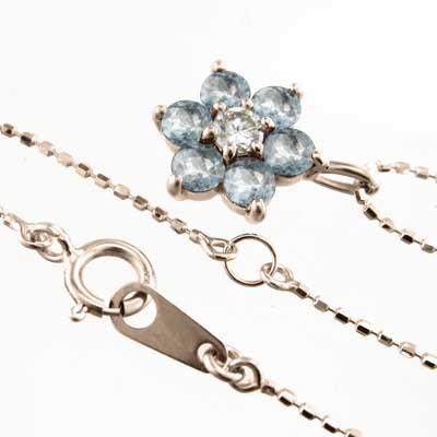k10ピンクゴールド ペンダントトップとネックレス 3月の誕生石 フラワー アクアマリンの画像