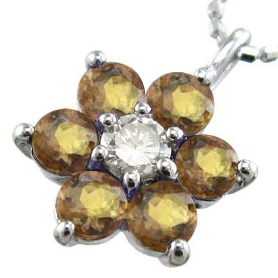 11月誕生石 ネックレスジュエリー (黄水晶)シトリン k10ホワイトゴールド フラワーの画像