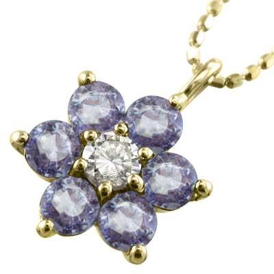ペンダント 12月の誕生石 フラワー K18 タンザナイトの画像
