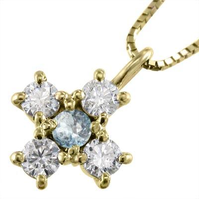 ネックレスジュエリー 3月の誕生石 イエローゴールドk18 アクアマリン ファイブストーン クロス_3