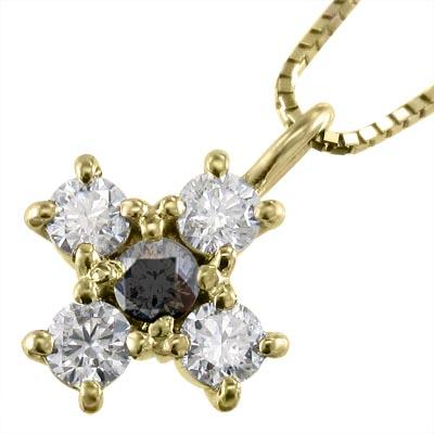 ペンダントネックレス ブラックダイア クロス 4月誕生石 18金イエローゴールド ファイブストーン_3
