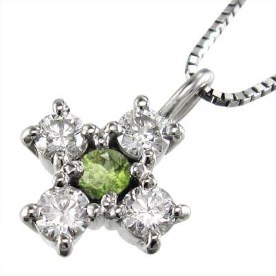ペンダントネックレス 8月誕生石 ファイブストーン ペリドット プラチナ900 クロスの画像