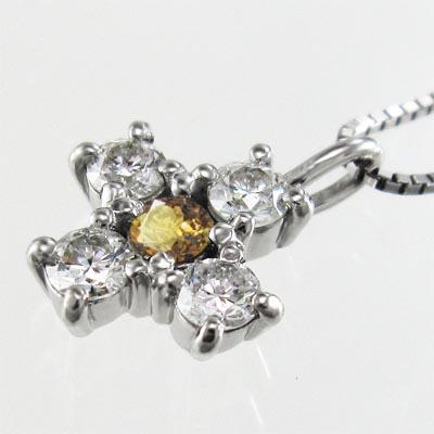 クロス Pt900 11月誕生石 ファイブストーン ペンダント シトリンの画像