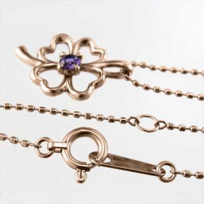 ペンダント k10ピンクゴールド アメシスト(紫水晶) クローバー 2月誕生石 一粒石の画像