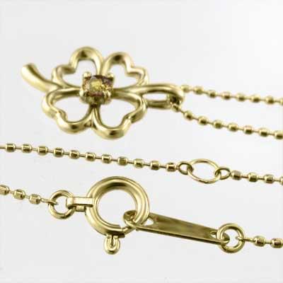 ペンダントネックレス シトリン(黄水晶) クローバー 11月誕生石 k18イエローゴールド 一粒石の画像
