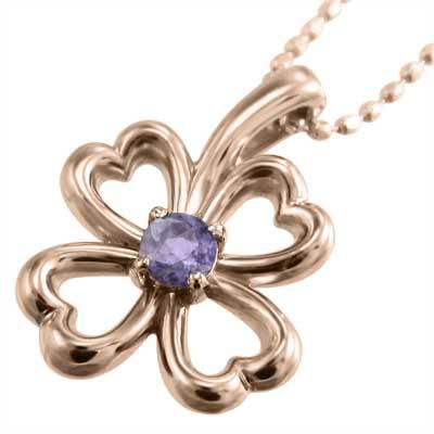 新春SALE！ 18金ピンクゴールド 四葉 ペンダント ネックレス 一粒 アメジスト(紫水晶) 【B6487637350】(23478円)