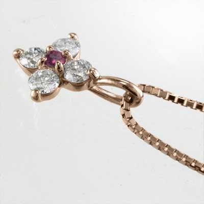 7月の誕生石 ファイブストーン クロス k18ピンクゴールド ルビー ネックレスジュエリーの画像