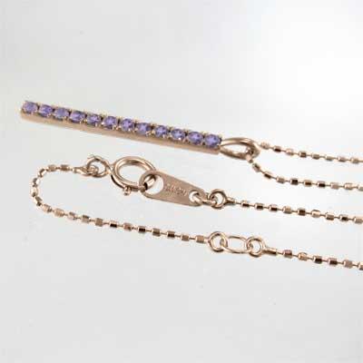 プレート 2月の誕生石 ペンダントネックレス 18金ピンクゴールド アメジスト(紫水晶)の画像
