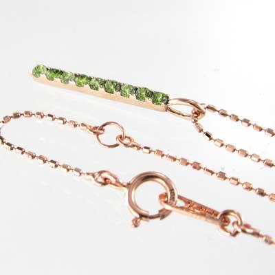 k10ピンクゴールド プレート 8月誕生石 ペリドット ペンダントネックレスの画像