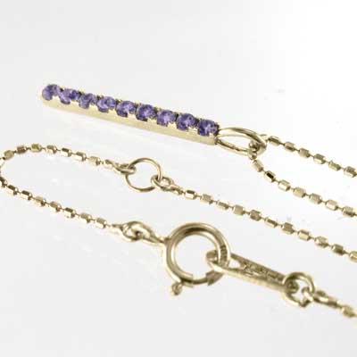 プレート k10イエローゴールド アメシスト ペンダントトップとネックレス 2月誕生石の画像