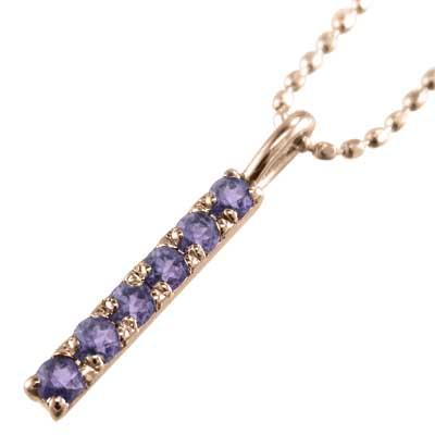 アメジスト(紫水晶) 2月の誕生石 ペンダントネックレス ピンクゴールドk10 プレートの画像