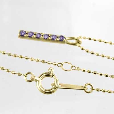 イエローゴールドk18 アメジスト(紫水晶) 2月の誕生石 ペンダントネックレス プレートの画像