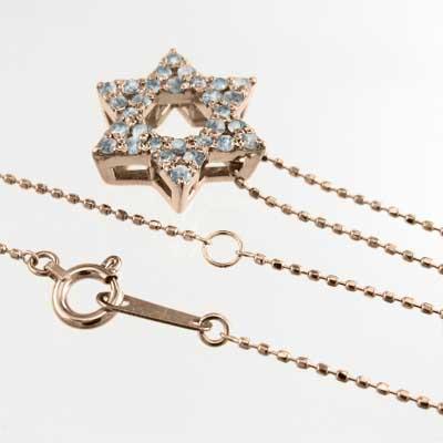 ペンダントトップとネックレス 六芒星 アクアマリン k10ピンクゴールド 3月の誕生石 スターの画像