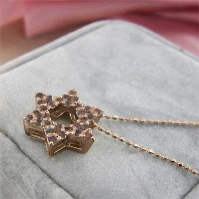 ペンダントトップとネックレス ガーネット 六芒星 10金ピンクゴールド 1月の誕生石 スターの画像