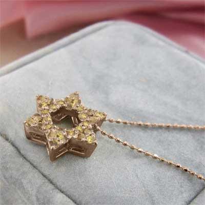 ネックレスジュエリー k10ピンクゴールド シトリン スター 六芒星 11月誕生石の画像