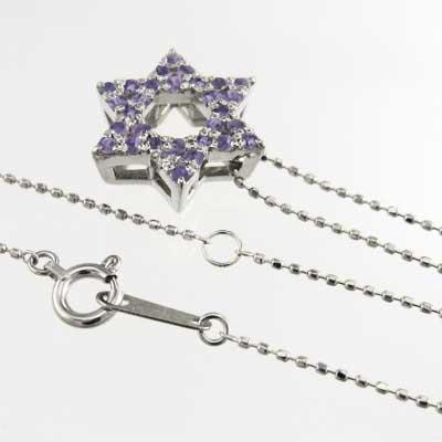 アメジスト(紫水晶) ホワイトゴールドk10 ペンダントネックレス スター 2月誕生石 六芒星の画像