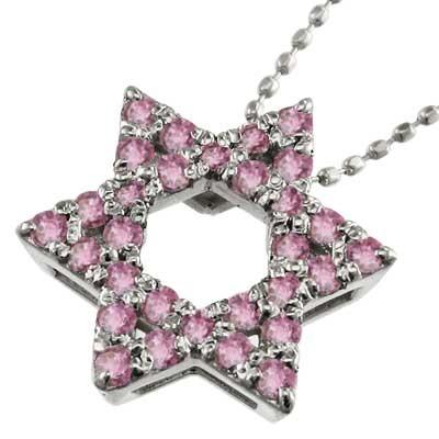 スター 10月の誕生石 k10ホワイトゴールド ペンダントトップとネックレス ピンクトルマリン 六芒星の画像