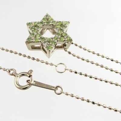 8月誕生石 スター k10イエローゴールド ペンダントトップとネックレス 六芒星 ペリドットの画像