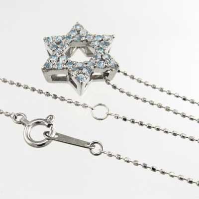 ペンダント アクアマリン Pt900 スター 六芒星 3月誕生石の画像
