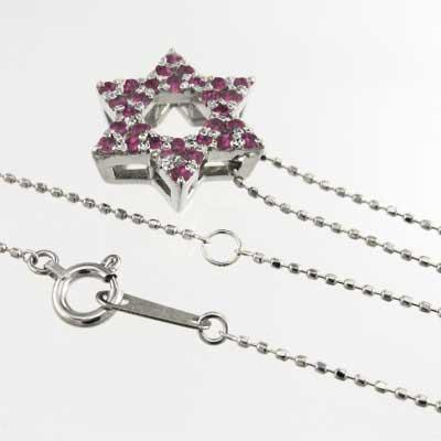 スター ペンダントトップとネックレス 7月の誕生石 プラチナ900 六芒星 ルビーの画像
