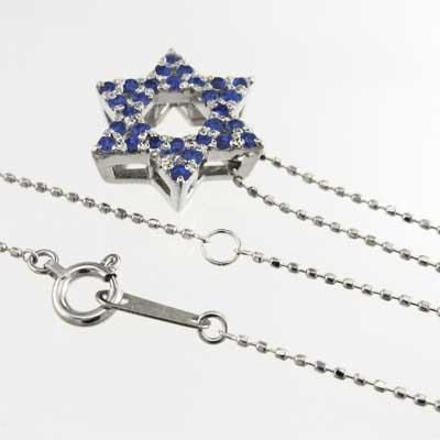 9月の誕生石 プラチナ900 六芒星 ペンダントネックレス スター ブルーサファイアの画像