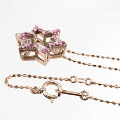 10金ピンクゴールド ペンダントネックレス スター 六芒星 ピンクトルマリン 10月誕生石の画像