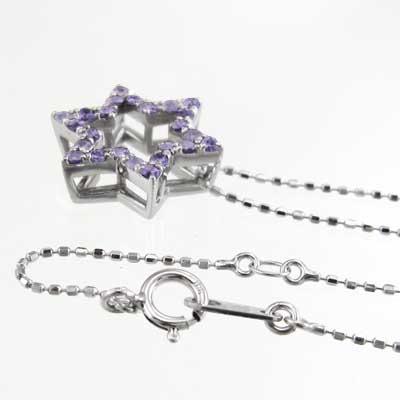 10金ホワイトゴールド アメシスト(紫水晶) スター 六芒星 ペンダント 2月の誕生石の画像