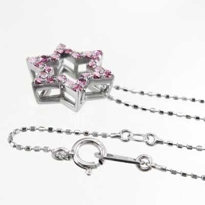 六芒星 スター ペンダントトップとネックレス ピンクトルマリン k10ホワイトゴールド 10月誕生石の画像