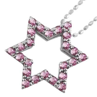 六芒星 スター ペンダントトップとネックレス ピンクトルマリン k10ホワイトゴールド 10月誕生石の画像