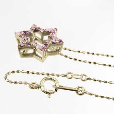 10月誕生石 ネックレスジュエリー k10イエローゴールド ピンクトルマリン 六芒星 スターの画像