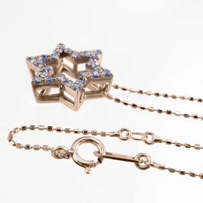 k18ピンクゴールド ペンダントネックレス スター 12月の誕生石 タンザナイト 六芒星の画像