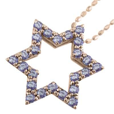 k18ピンクゴールド ペンダントネックレス スター 12月の誕生石 タンザナイト 六芒星の画像