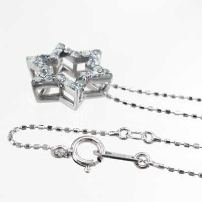 白金（プラチナ）900 ペンダントトップとネックレス 六芒星 3月誕生石 スター アクアマリンの画像