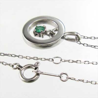 エメラルド 一粒石 平打ペンダント ペンダントトップとネックレス 白金（プラチナ）900 5月誕生石の画像