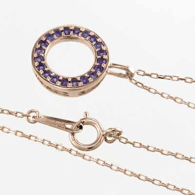 ペンダントトップとネックレス 丸系ペンダント アメシスト(紫水晶) 2月誕生石 k18ピンクゴールドの画像