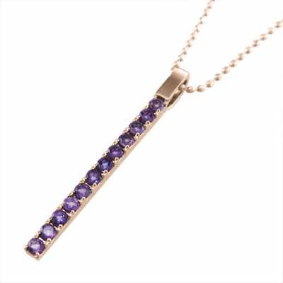 プレート k10ピンクゴールド 大サイズ ペンダントトップとネックレス 2月誕生石 アメシストの画像